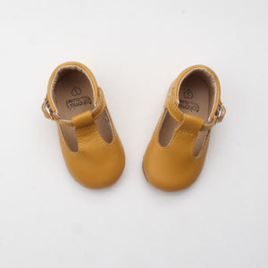 'Mustard' leather soft sole baby t-bar shoes