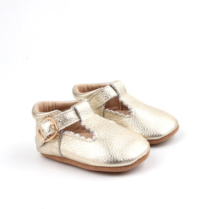 'Grecian' Scalloped Leather T-bar Baby Shoes - Soft Sole