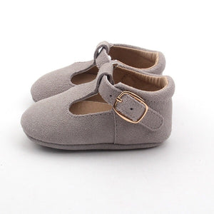 'Bunny' grey suede t-bar soft sole baby shoes