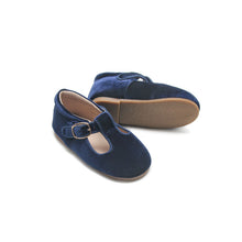 Load image into Gallery viewer, ‘Navy Luxe’ Velvet Traditional T-bar Children’s Shoes