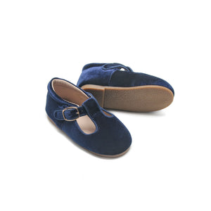 ‘Navy Luxe’ Velvet Traditional T-bar Children’s Shoes