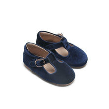 Load image into Gallery viewer, ‘Navy Luxe’ Velvet Traditional T-bar Children’s Shoes