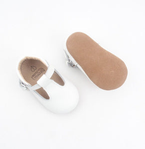 'Chalk' white leather t-bar soft sole baby shoes