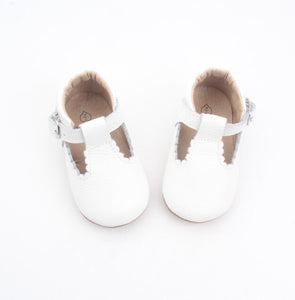 'Cloud' white leather t-bar soft sole baby shoes