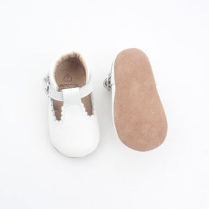 'Cloud' white leather t-bar soft sole baby shoes