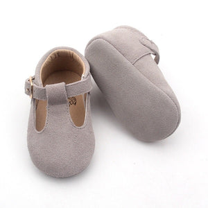 'Bunny' grey suede t-bar soft sole baby shoes