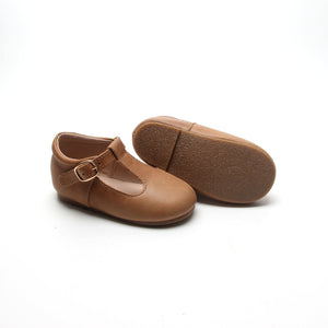 'Sandalwood' Traditional Leather T-bar Children's Shoes - Hard Sole