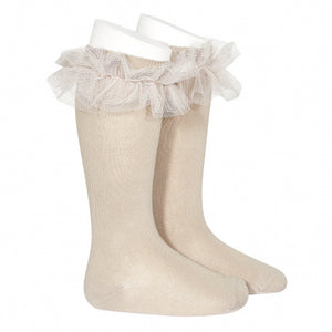 Condor Frill Tulle Knee Socks 'Stone'