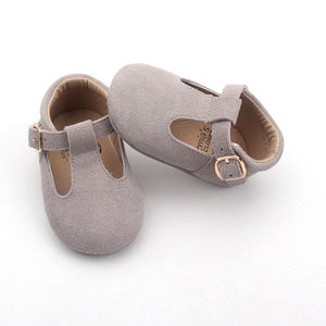 'Bunny' grey suede t-bar soft sole baby shoes