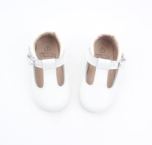'Chalk' white leather t-bar hard sole toddler & children's shoes