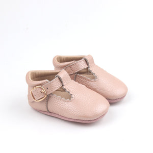 'Vintage Pink' Scalloped T-bar Baby Shoes - Soft Sole