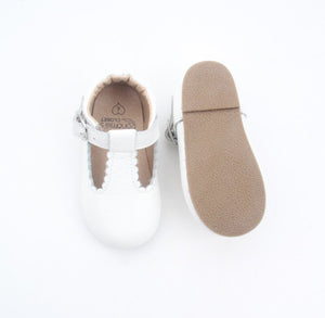 'Cloud' white leather t-bar hard sole toddler & children's shoes