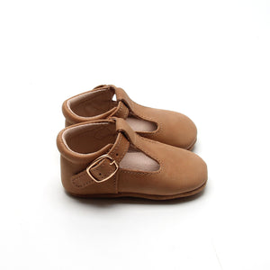 'Sandalwood' Traditional Leather T-bar Baby Shoes - Soft Sole