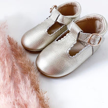 Load image into Gallery viewer, ‘Grecian&#39; Scalloped Leather T-bar Children&#39;s Shoes - Hard Sole