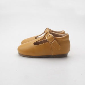 'Mustard' leather hard sole toddler & children's t-bar shoes