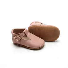 Load image into Gallery viewer, &#39;Old Rose&#39; Scalloped Leather T-bar Baby Shoes - Soft Sole