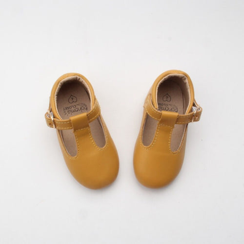'Mustard' leather hard sole toddler & children's t-bar shoes