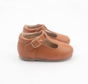 'Indie' Tan leather hard sole toddler & children's t-bar shoes