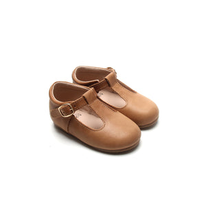 'Sandalwood' Traditional Leather T-bar Children's Shoes - Hard Sole